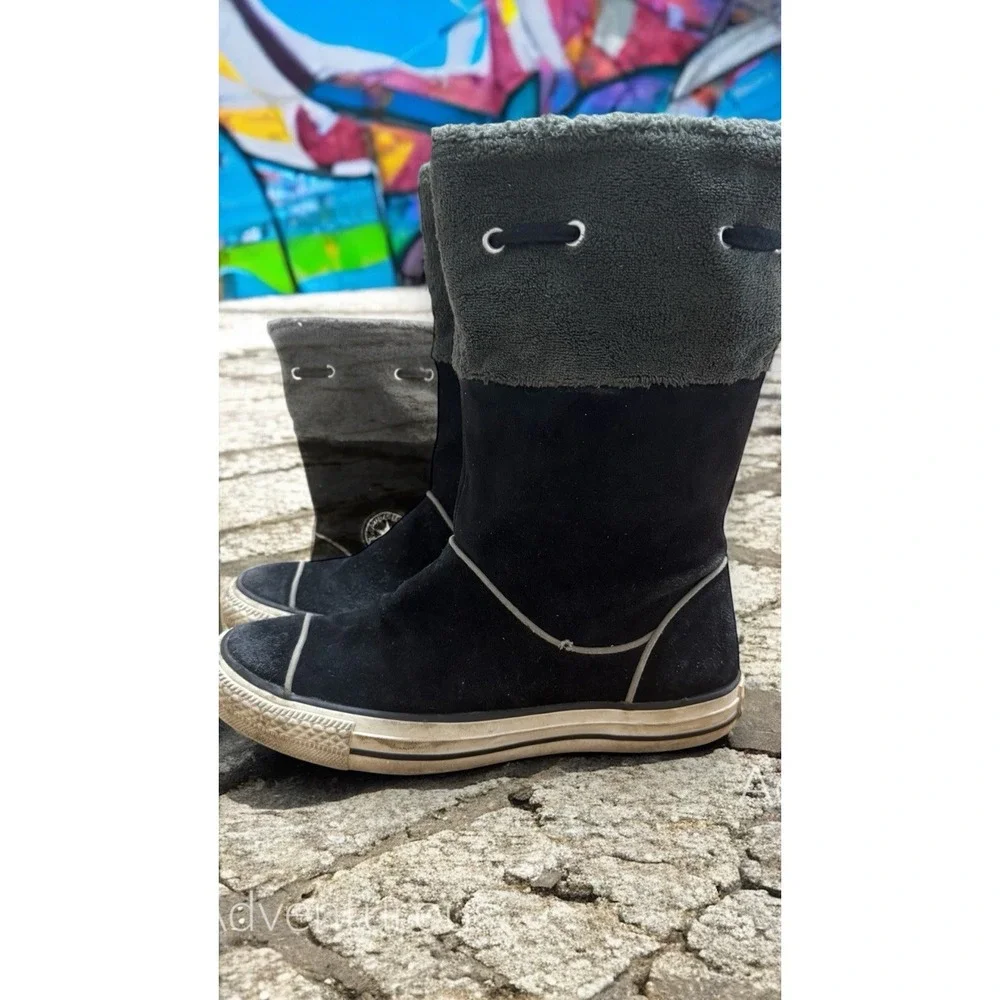 🔥RARE!Converse🤑Chuck Taylor🖤High Andover Fold Over Black Suede Boots Skater 8